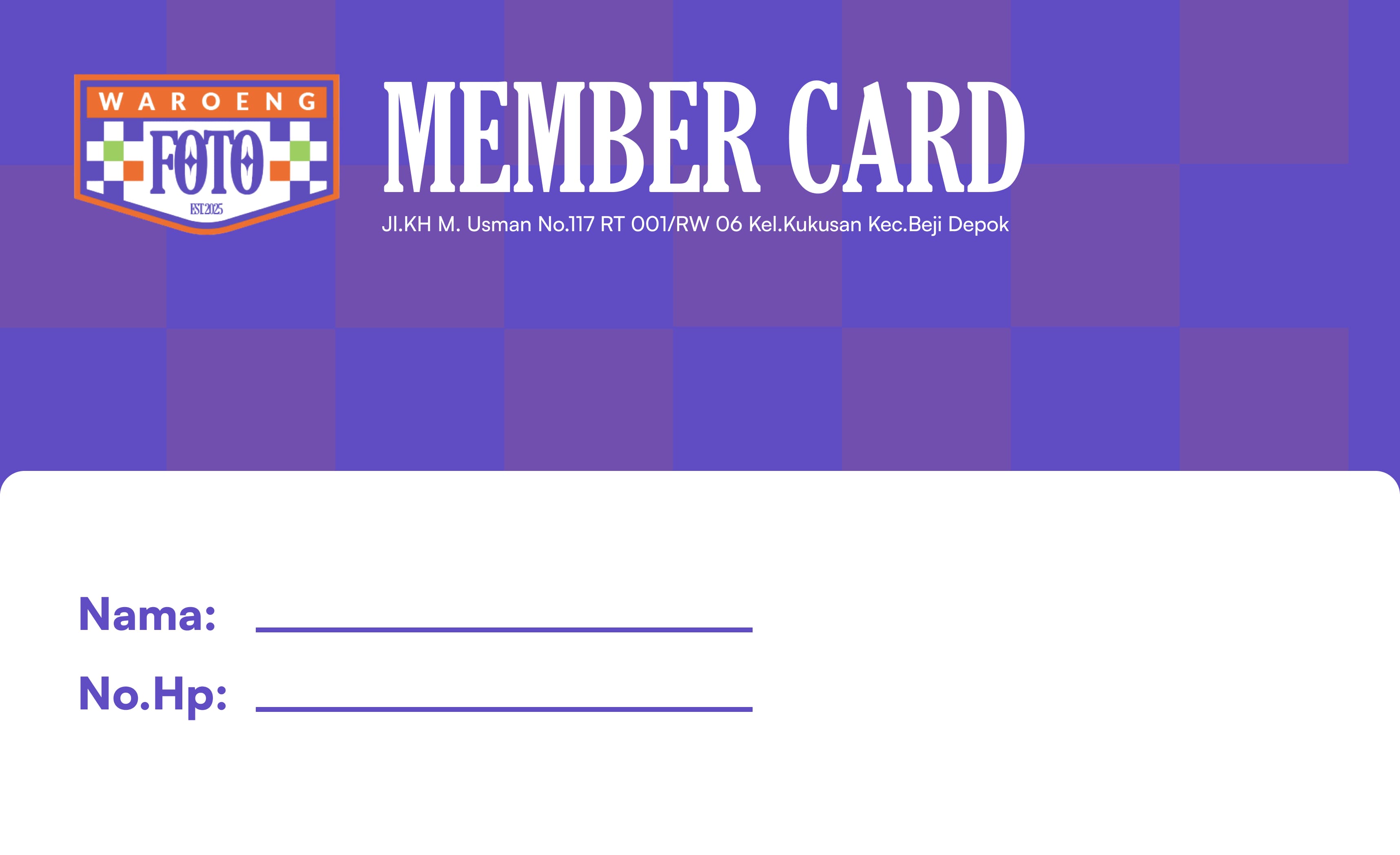 Tampilan depan member card Waroeng Foto